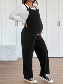 SHEIN 孕妇纯色蝴蝶结口袋简约连体裤