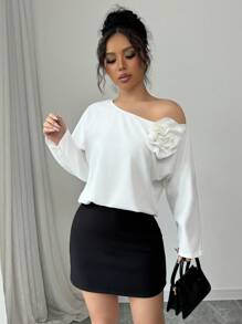 Elenzga بلوزة نسائية بأكمام طويلة فضفاضة وكتف مائل بطبعات زهرية ثلاثية الأبعاد، طراز الشارع، موديل خريفي