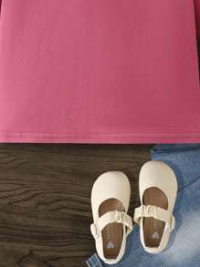 SHEIN Baby Girl Classic Bottom Ruffled Doll Shirt Long Sleeves, Details Open Button Processing, Autumn And Winter Light Fashion Wear - Burgundy - View 4