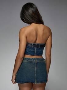 MISSGUIDED Belt Bandeau Denim Corset Top