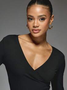 MISSGUIDED Wrap Long Sleeves Sports Bodysuit - Black - View 3