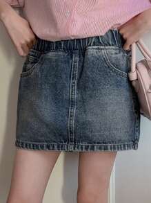 DAZY Váy denim cho bé gái tuổi teen, mùa hè, chuẩn bị đi học. - Rửa trung bình - Xem 1