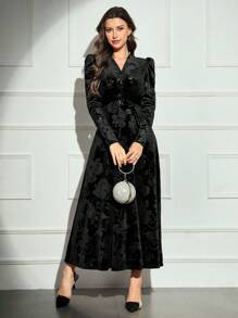 Modelyn Women's Solid Color Long Sleeve Arabic Casual Dress, Minimalist Fashion For Everyday Wear Long Evening Dresses
