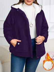 Sweat-shirt à capuche avec fermeture éclair et poches de couleur unie pour femmes, décontracté et chic pour le port quotidien. Manteau matelassé d'hiver