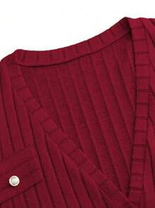 SHEIN Clasi Bộ đồ vest thanh lịch 2 món cổ chữ V tay dài màu trơn cỡ lớn cho nữ và chân váy bút chì, mùa thu - Màu Đỏ Sâu - Xem 4