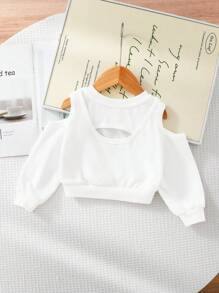 SHEIN Babygirl 时尚百搭白色镂空肩长袖运动衫