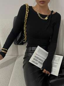 DAZY Casual Sexy Fitted Long Sleeve Summer Blouse For Women,Fall Women Clothes - Black - View 1