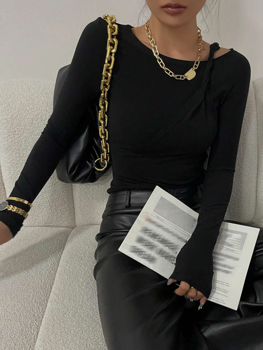 DAZY Casual Sexy Fitted Long Sleeve Summer Blouse For Women,Fall Women Clothes - Black - View 1