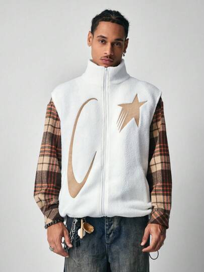 Street Life Veste sans manches zippée à motif d'étoile à cinq branches pour hommes, pour l'automne/l'hiver