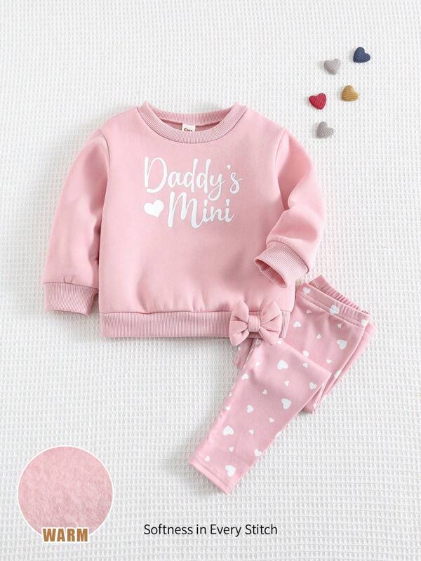 Cozy Pixies Baby Mädchen 2 Stücke Set mit Herz-Grafik gestricktem weichem Rundhals-Langarm Sweatshirt und Hose