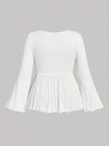 SHEIN MOD 1pc Women Plus Size Square Collar Flare Sleeve Butterfly Print T-Shirt, White And Blue - White - View 2