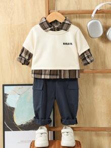 2pcs/Set Baby Boy 2 In 1 Long Sleeve Shirt Outfit Including 1 Shirt And 1 Pants, Suitable For Outdoor Play In Autumn/Winter - Multicolor - View 9