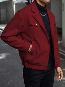 Manfinity Homme 男士纯色单排扣长袖口袋休闲大衣 - 酒紅色 - 查看 5