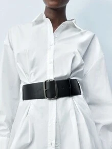Maija White Drop Shoulder Long Sleeve Single Breasted Casual Women Shirt, Minimalist All-Match Versatile For Gatherings And Party, Spring/Summer Festival