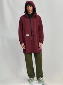 Manfinity VCAY 男士梭织休闲宽松连帽长袖前开式风衣，适合秋冬 - 酒紅色 - 查看 5