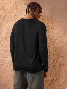 Forever 21 V 领黑色长袖宽松 T 恤男士度假波西米亚风休闲秋冬 - 黑色 - 查看 2