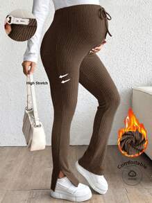 SHEIN Plus Size Pregnant Women Ribbed Skinny Slit Pants