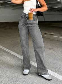 Versatile All-Match Slim-Fit Straight Leg Jeans - Light Grey - View 5