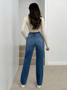 EURMUSE HIGH WAIST STRAIGHT LEG COMFORT JEAN - Light Wash - View 2