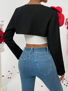 SHEIN Unity 女士长袖短款时尚优雅 3D 花卉夹克 - 黑色 - 查看 2