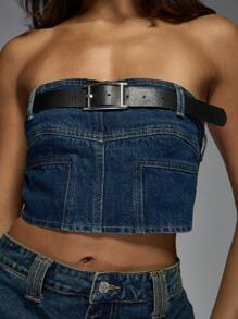 MISSGUIDED Belt Bandeau Denim Corset Top