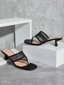SHUZIA Women's Mesh Upper Square Toe Kitten Heel Sandals Summer Shoes Spring Shoes Spring Break Easter
