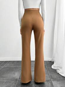 SHEIN Tall Tall Size Double Breasted Decorative Flared Trousers - Camel - View 2
