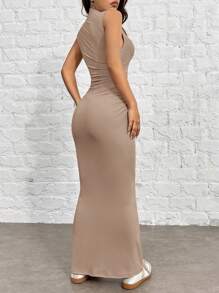 SHEIN EZwear Khaki Knit Bodycon Dress For Women - Khaki - View 2
