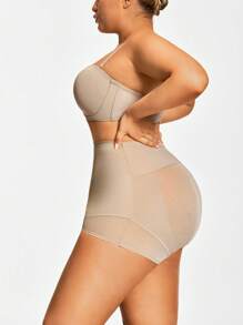 SHAPORA Plus Size Solid Color High Waist Seamless Shapewear Bottom - Khaki - View 3