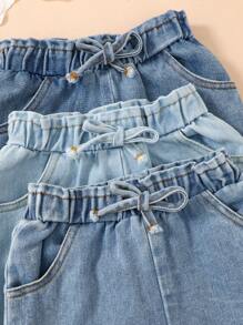 SHEIN 3-Piece Casual Baby Girl Denim Set - Blue - View 4