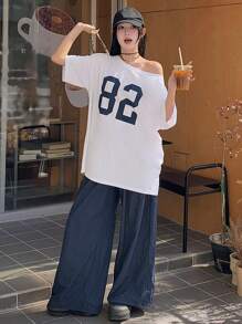 DAZY Women's Crew Neck Knit Number Print T-Shirt, Suitable For Spring/Summer - White - View 2