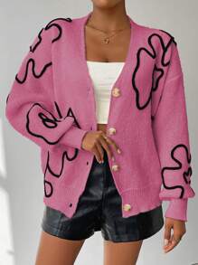 Chiquease 女士前扣长袖花卉拼布休闲衬衫，日常穿着