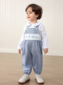 Souflis Souflis Baby Boy Rhinoceros Print Suspender Pants & White Shirt Gentleman Outfit,Cute Summer Matching Family Set For Daily Outings,Party & Photography Events - Multicolor - View 6