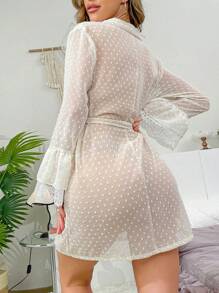 女士浪漫性感长袍，带蕾丝袖口，优雅睡衣 - 白色 - 查看 2