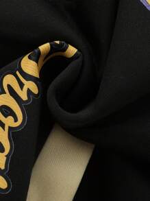 ROMWE MEN Prep Chaqueta de béisbol casual de hombre con patrón de letras y pentágonos, manga larga, abotonadura sencilla, para otoño