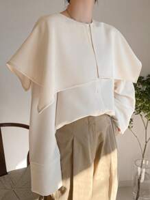 FRIFUL Blusa casual de manga larga de un solo color con botones delanteros para mujer, para uso diario - Blanco - Ver 1