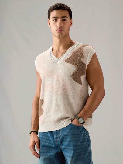 Manfinity VCAY 男士针织时尚休闲修身背心毛衣，适合年轻人，秋冬