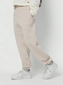 SUMWON Gezellige fleece joggingbroek, sportieve, actieve kleding, elastische enkelband, hardloop- en trainingskleding, perfect voor comfort in de herfst en winter.