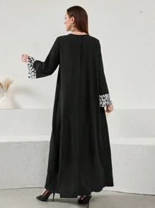 Al Najma 女士休闲优雅豹纹拼布圆领宽松连衣裙，秋季 - 彩色 - 查看 2