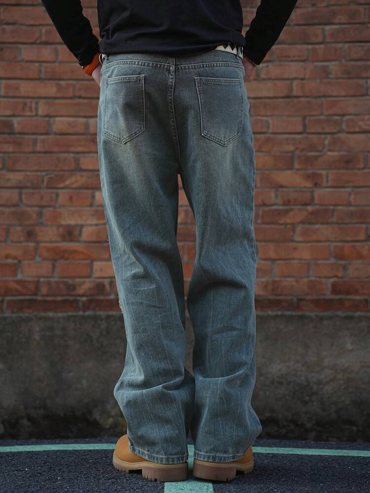 Men's Casual Ripped Pocket Simple Jeans