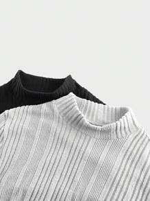 Manfinity VCAY paquete de 2 piezas, talla grande opciones y descuentos, camisetas de manga larga con textura de tejido holgado para hombres, para vacaciones, padre-hijo, pareja a juego, para uso casual/negocios, todos los días, para otoño/invierno, conjunto navideño