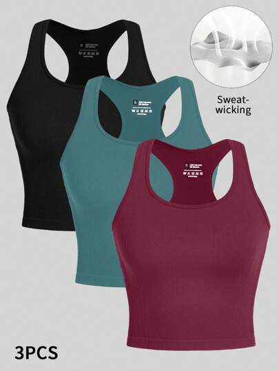 Gameset SHEIN Sport 3pcs Camo Print Twist Back Sports Teeworkout Tank Top