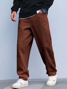 Manfinity Hypemode Loose Fit Men's Slant Pocket Straight Leg Jeans - Coffee Brown - View 6