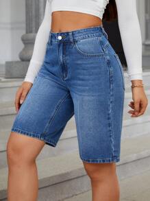 SHEIN Essnce Pantalones cortos vaqueros casuales para mujeres, minimalistas y con estilo para el uso diario