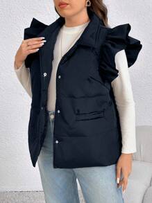 SHEIN LUNE 大码女式纯色盖袖单排扣休闲冬装棉衣