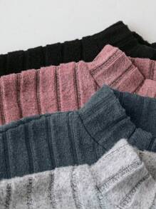 4pcs/Set Plus Size Women's Autumn Winter Ribbed Texture Stand Collar Fitted Casual Basic T-Shirt Tops Set Fall Cloth For Women