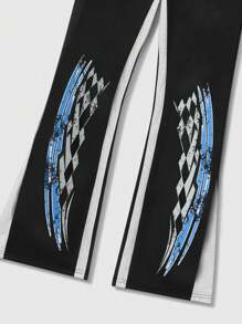 ROMWE MEN Street Life Men's Racing Print Patchwork Layered Flare Sweatpants