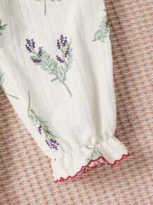 2pcs/Set Baby Girls Apricot Background Tree Leaf Allover Print Casual Loose Fit Long Sleeve Pants And Shirt Loungewear Set - Apricot - View 7