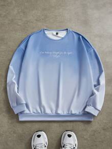 Manfinity VCAY Plus Size Men Casual Loose Gradient Knit Long Sleeve Crew Neck Pullover Sweatshirt, For Fall Winter - Blue - View 6