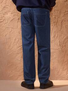 Forever 21 Men Striped Loose Fit Carpenter Jeans - Navy Blue - View 2